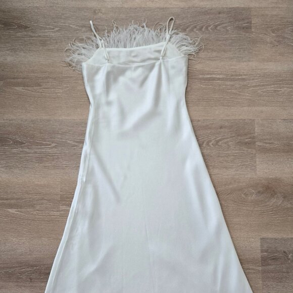 Line & Dot Kimi Dress Size Medium Feather Trim Satin MSRP $184 New Without Tags - Picture 12 of 17